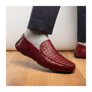 Marco Di Milano Remo Men's Shoes Wine Exotic Crocodile Moccasin Driver Loafers (MDM1188)