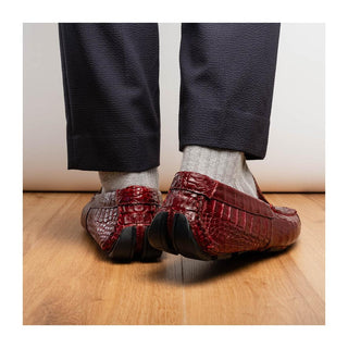 Marco Di Milano Remo Men's Shoes Wine Exotic Crocodile Moccasin Driver Loafers (MDM1188)