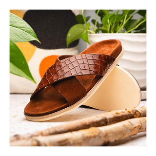 Zelli Italia Rena Men’s Shoes Cognac Crocodile Print / Goat-Skin Leather Sandal (ZEL1013)