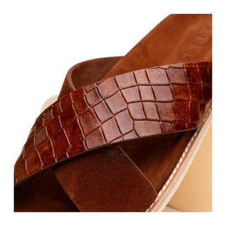 Zelli Italia Rena Men’s Shoes Cognac Crocodile Print / Goat-Skin Leather Sandal (ZEL1013)