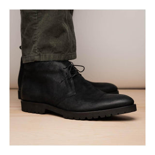 Zelli Italia Rezza Men's Shoes Black Calf-Skin Suede Chukka Boot (ZEL1065)