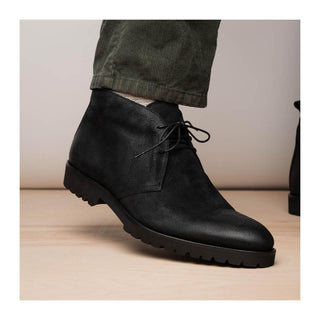 Zelli Italia Rezza Men's Shoes Black Calf-Skin Suede Chukka Boot (ZEL1065)