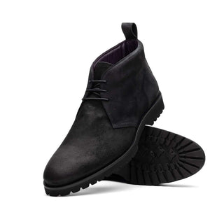 Zelli Italia Rezza Men's Shoes Black Calf-Skin Suede Chukka Boot (ZEL1065)