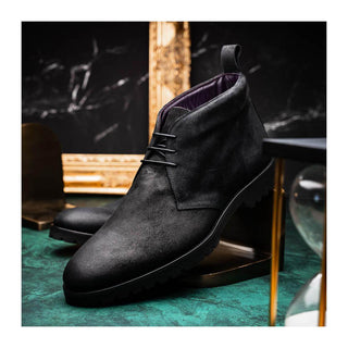Zelli Italia Rezza Men's Shoes Black Calf-Skin Suede Chukka Boot (ZEL1065)
