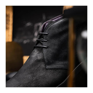 Zelli Italia Rezza Men's Shoes Black Calf-Skin Suede Chukka Boot (ZEL1065)