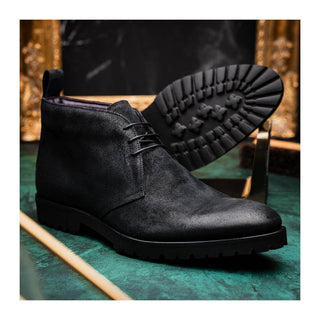 Zelli Italia Rezza Men's Shoes Black Calf-Skin Suede Chukka Boot (ZEL1065)