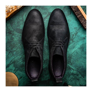 Zelli Italia Rezza Men's Shoes Black Calf-Skin Suede Chukka Boot (ZEL1065)