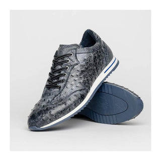 Zelli Italia Rio Men's Shoes Black Denim Ostrich Skin Sneaker (ZEL1054)