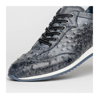 Zelli Italia Rio Men's Shoes Black Denim Ostrich Skin Sneaker (ZEL1054)