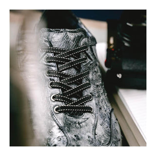 Zelli Italia Rio Men's Shoes Black Denim Ostrich Skin Sneaker (ZEL1054)