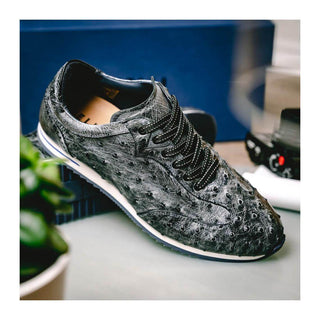 Zelli Italia Rio Men's Shoes Black Denim Ostrich Skin Sneaker (ZEL1054)