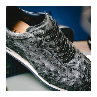 Zelli Italia Rio Men's Shoes Black Denim Ostrich Skin Sneaker (ZEL1054)