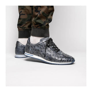 Zelli Italia Rio Men's Shoes Black Denim Ostrich Skin Sneaker (ZEL1054)