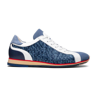 Zelli Italia Ripi Men's Shoes Blue & White Woven Calf-Skin Leather Sneaker (ZEL1056)