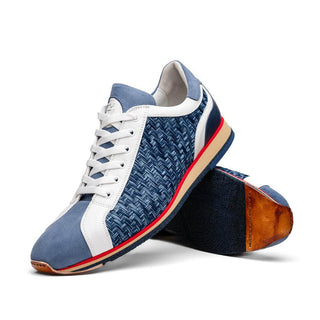 Zelli Italia Ripi Men's Shoes Blue & White Woven Calf-Skin Leather Sneaker (ZEL1056)