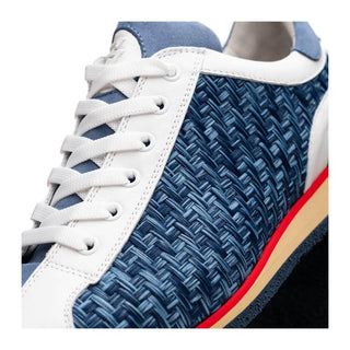 Zelli Italia Ripi Men's Shoes Blue & White Woven Calf-Skin Leather Sneaker (ZEL1056)
