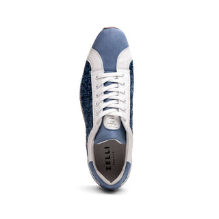 Zelli Italia Ripi Men's Shoes Blue & White Woven Calf-Skin Leather Sneaker (ZEL1056)