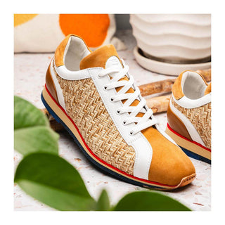 Zelli Italia Ripi Men's Shoes Brown & White Woven Calf-Skin Leather Sneaker (ZEL1056)