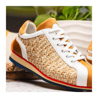 Zelli Italia Ripi Men's Shoes Brown & White Woven Calf-Skin Leather Sneaker (ZEL1056)