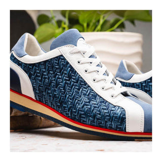 Zelli Italia Ripi Men's Shoes Blue & White Woven Calf-Skin Leather Sneaker (ZEL1056)