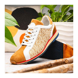 Zelli Italia Ripi Men's Shoes Brown & White Woven Calf-Skin Leather Sneaker (ZEL1056)