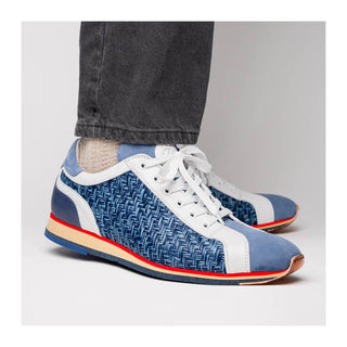 Zelli Italia Ripi Men's Shoes Blue & White Woven Calf-Skin Leather Sneaker (ZEL1056)