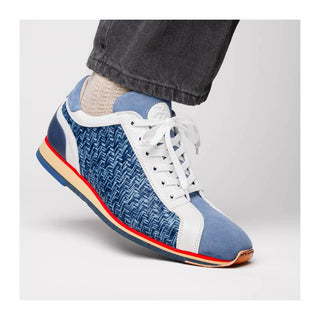 Zelli Italia Ripi Men's Shoes Blue & White Woven Calf-Skin Leather Sneaker (ZEL1056)