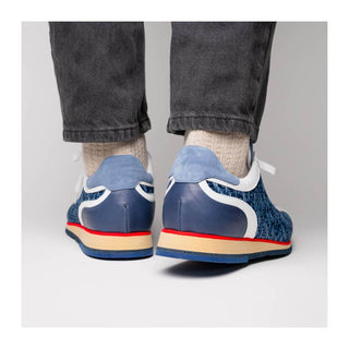 Zelli Italia Ripi Men's Shoes Blue & White Woven Calf-Skin Leather Sneaker (ZEL1056)