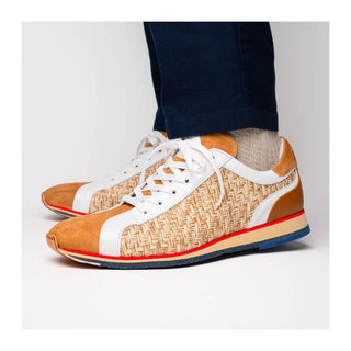 Zelli Italia Ripi Men's Shoes Brown & White Woven Calf-Skin Leather Sneaker (ZEL1056)