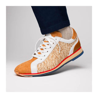 Zelli Italia Ripi Men's Shoes Brown & White Woven Calf-Skin Leather Sneaker (ZEL1056)