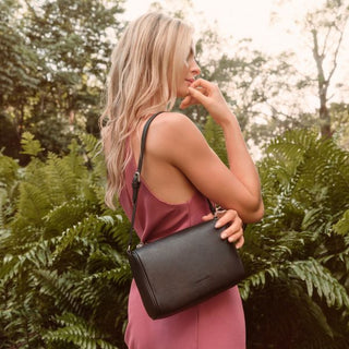 Aquatalia Rita leather shoulder bag in Black - styled view