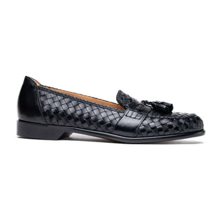 Zelli Italia Riviera Men's Shoes Black Woven Calf-Skin Leather Tassel Loafer (ZEL1020)