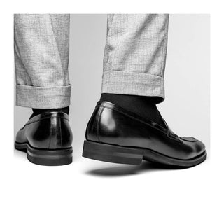 Zelli Italia Roma Men's Shoes Black Burnished Calf-Skin Leather Penny Loafer (ZEL1019)