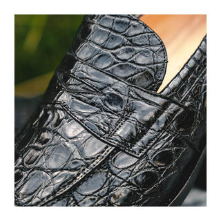 Zelli Italia Roma Men's Shoes Black Crocodile Skin Penny Loafer (ZEL1003)
