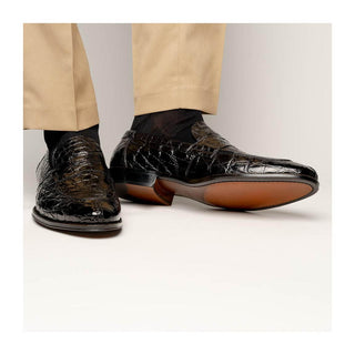 Zelli Italia Roma Men's Shoes Black Crocodile Skin Penny Loafer (ZEL1003)
