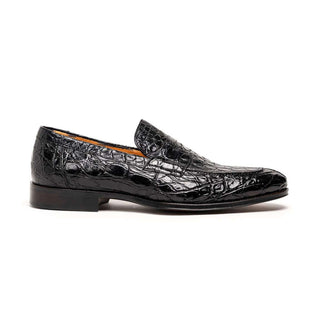 Zelli Italia Roma Men's Shoes Black Crocodile Skin Penny Loafer (ZEL1003)