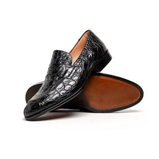 Zelli Italia Roma Men's Shoes Black Crocodile Skin Penny Loafer (ZEL1003)
