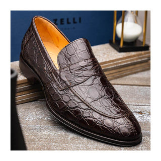 Zelli Italia Roma Men's Shoes Nicotine Crocodile Skin Penny Loafer (ZEL1003)