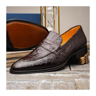 Zelli Italia Roma Men's Shoes Nicotine Crocodile Skin Penny Loafer (ZEL1003)