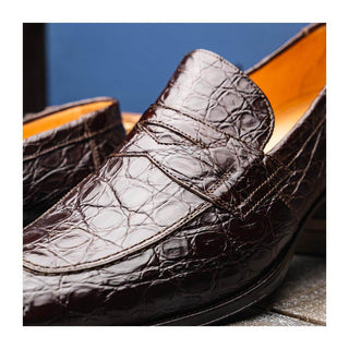 Zelli Italia Roma Men's Shoes Nicotine Crocodile Skin Penny Loafer (ZEL1003)