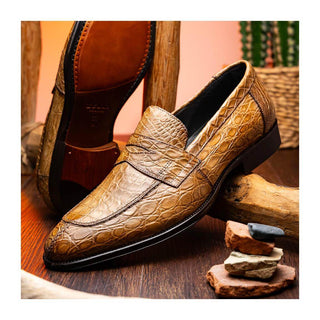 Zelli Italia Roma Men's Shoes Taupe Crocodile Skin Penny Loafer (ZEL1003)