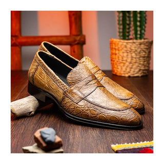 Zelli Italia Roma Men's Shoes Taupe Crocodile Skin Penny Loafer (ZEL1003)