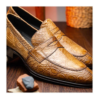 Zelli Italia Roma Men's Shoes Taupe Crocodile Skin Penny Loafer (ZEL1003)