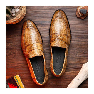 Zelli Italia Roma Men's Shoes Taupe Crocodile Skin Penny Loafer (ZEL1003)