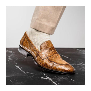 Zelli Italia Roma Men's Shoes Taupe Crocodile Skin Penny Loafer (ZEL1003)