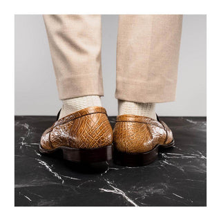 Zelli Italia Roma Men's Shoes Taupe Crocodile Skin Penny Loafer (ZEL1003)
