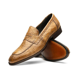 Zelli Italia Roma Men's Shoes Taupe Crocodile Skin Penny Loafer (ZEL1003)