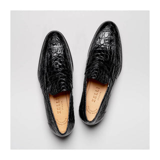 Zelli Italia Roma Men's Shoes Black Crocodile Skin Penny Loafer (ZEL1003)