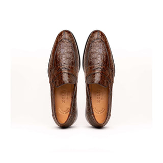 Zelli Italia Roma Men's Shoes Cognac Crocodile Skin Penny Loafer (ZEL1003)