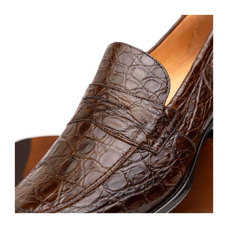 Zelli Italia Roma Men's Shoes Cognac Crocodile Skin Penny Loafer (ZEL1003)